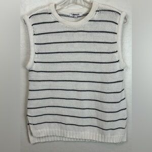 NEW Madewell Striped Cotton Linen Sweater Vest Cream Navy Blue Women Medium 0840
